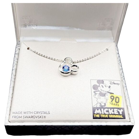 Disney Silver Plated Mickey Mouse Necklace With Cobalt Blue Swarovski Crystal - Picture 1 of 8